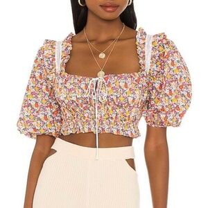 For Love and Lemons Cropped Blouse Libby Top NWT Small Floral
